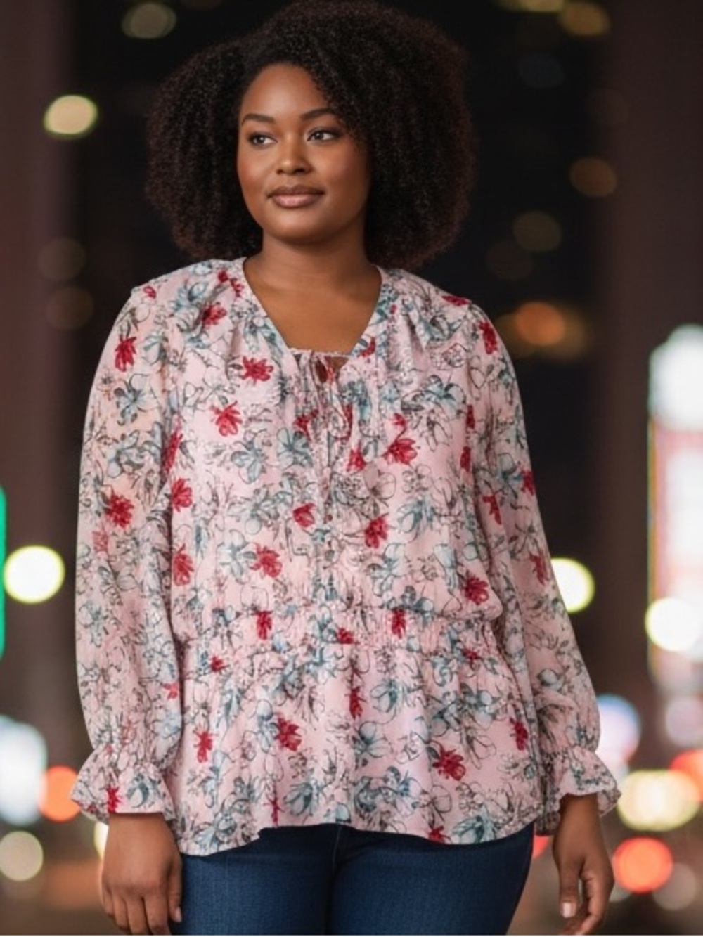 Lane Bryant Floral Ruffle Blouse